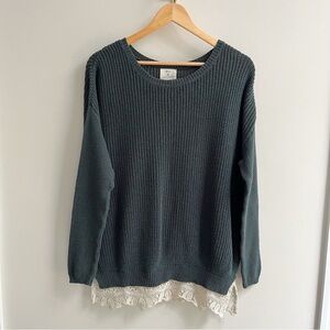 Urban Outfitters Pins & Needles Lace Bottom Sweater Teal Ivory XS